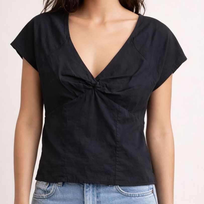 Madewell Black Cotton Twist Front Short Sleeve Top Size 4